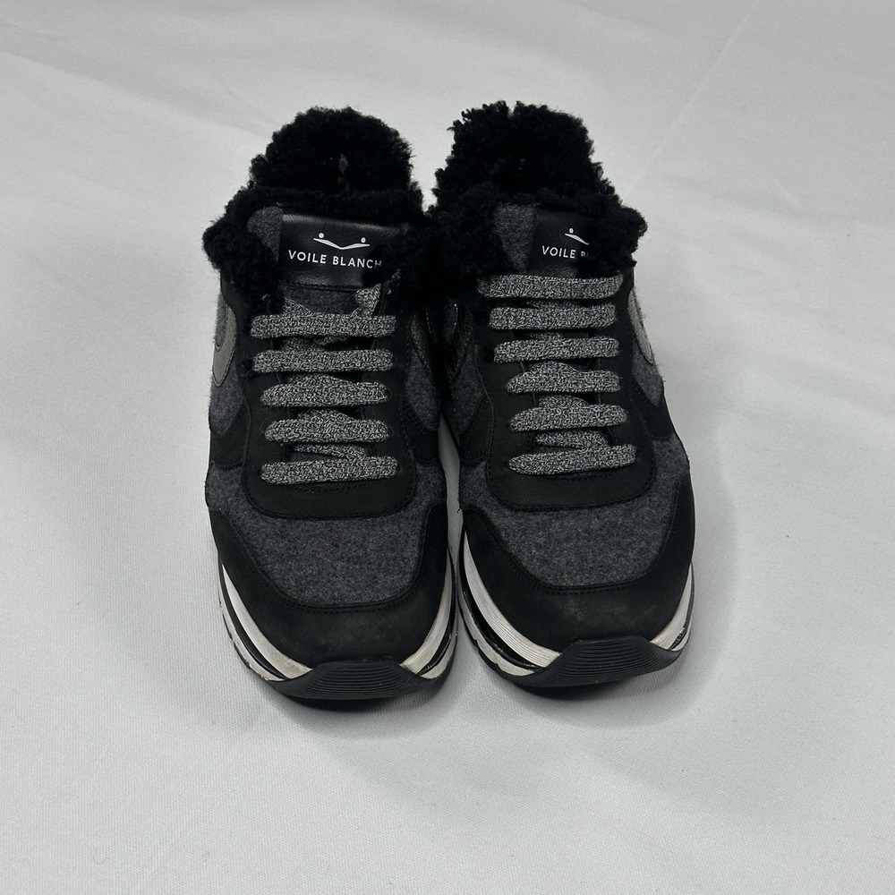 Voile Blanche Maran Fur Shearling Low Top Sneakers Black Grey Womens 8 EU 38